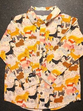 Blue Rooster Pink Chicken Dog Print Button-Up Shirt Boys Size 6 100% Cotton